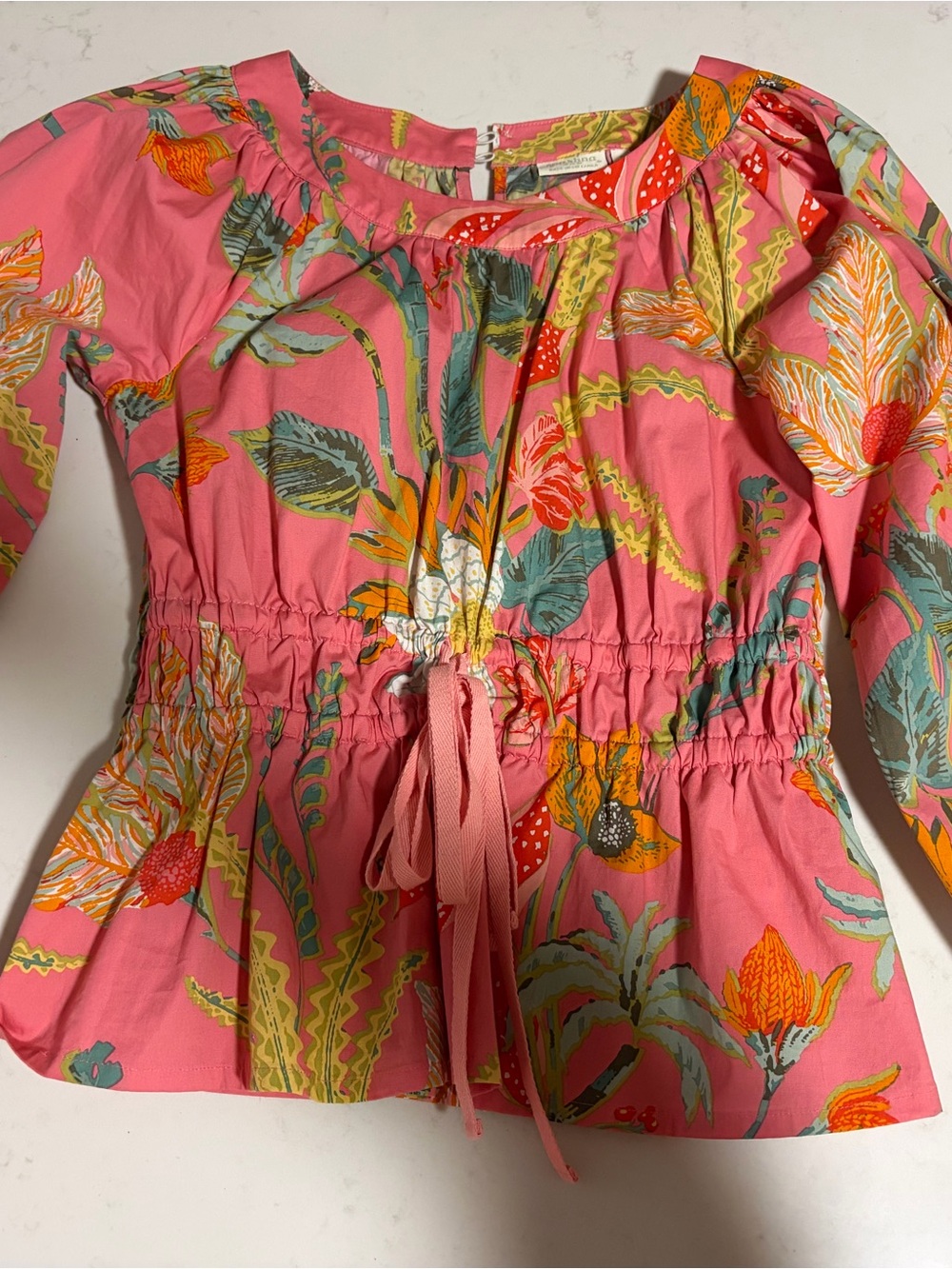Spartina 449 Pink Tropical Floral Drawstring Blouse